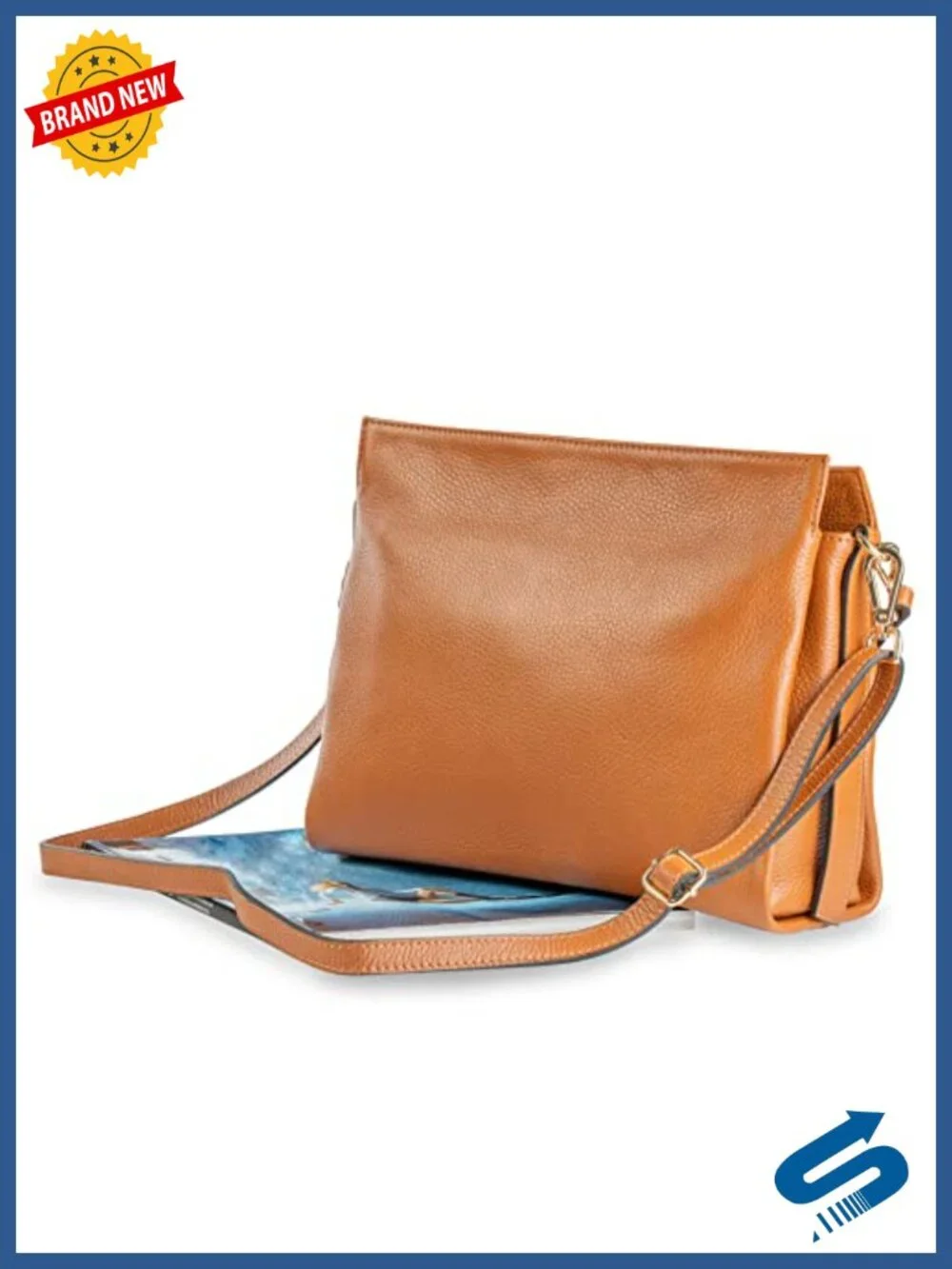 Italian Leather Tote Bag with Zipper Adjustable Strap, Medium